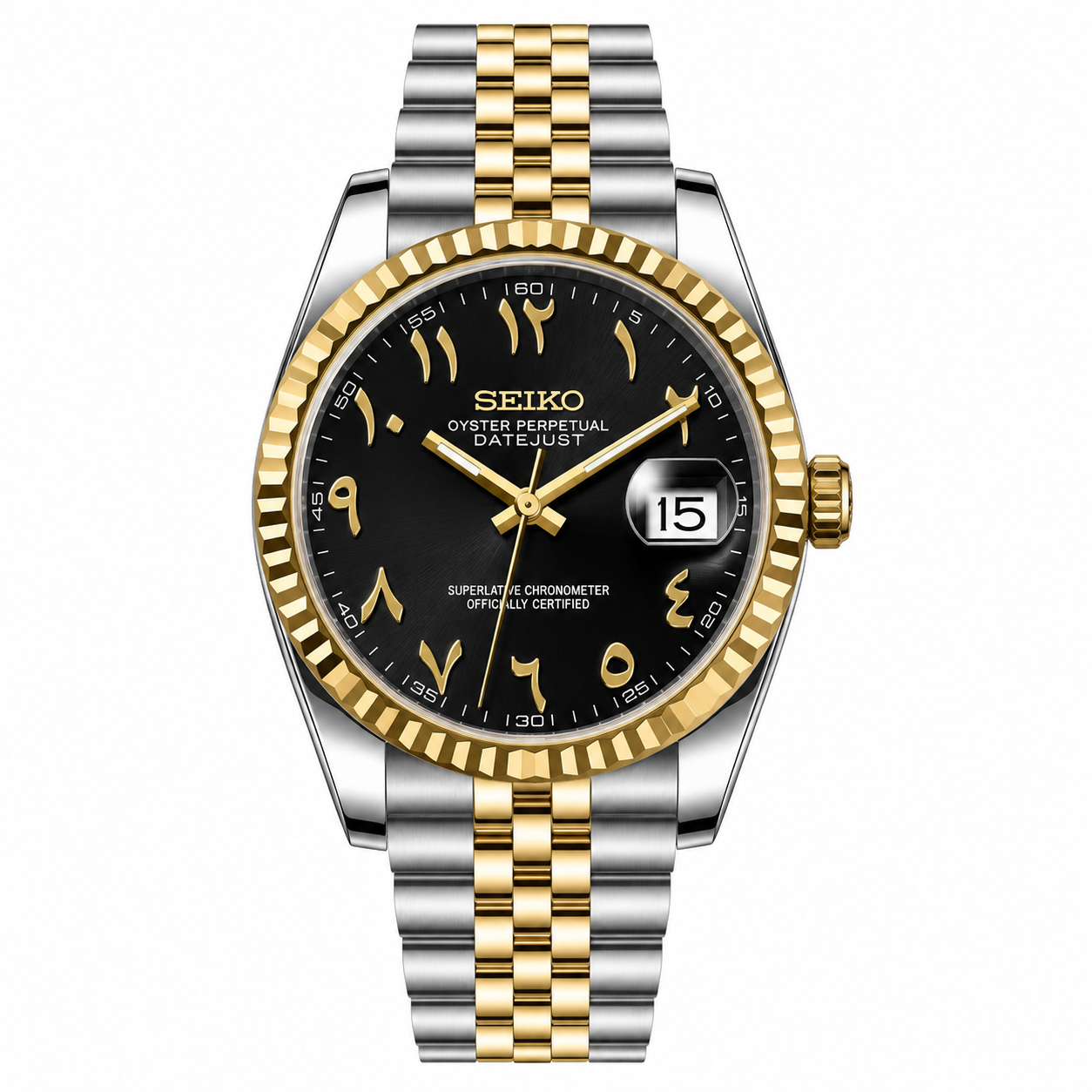 DATE-JUST ARABIC HALF GOLD (BLACK)