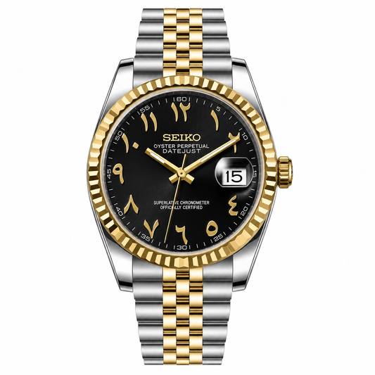 DATE-JUST ARABIC HALF GOLD (BLACK)