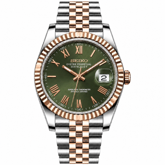 DATE-JUST HALF ROSEGOLD (OLIVE GREEN)